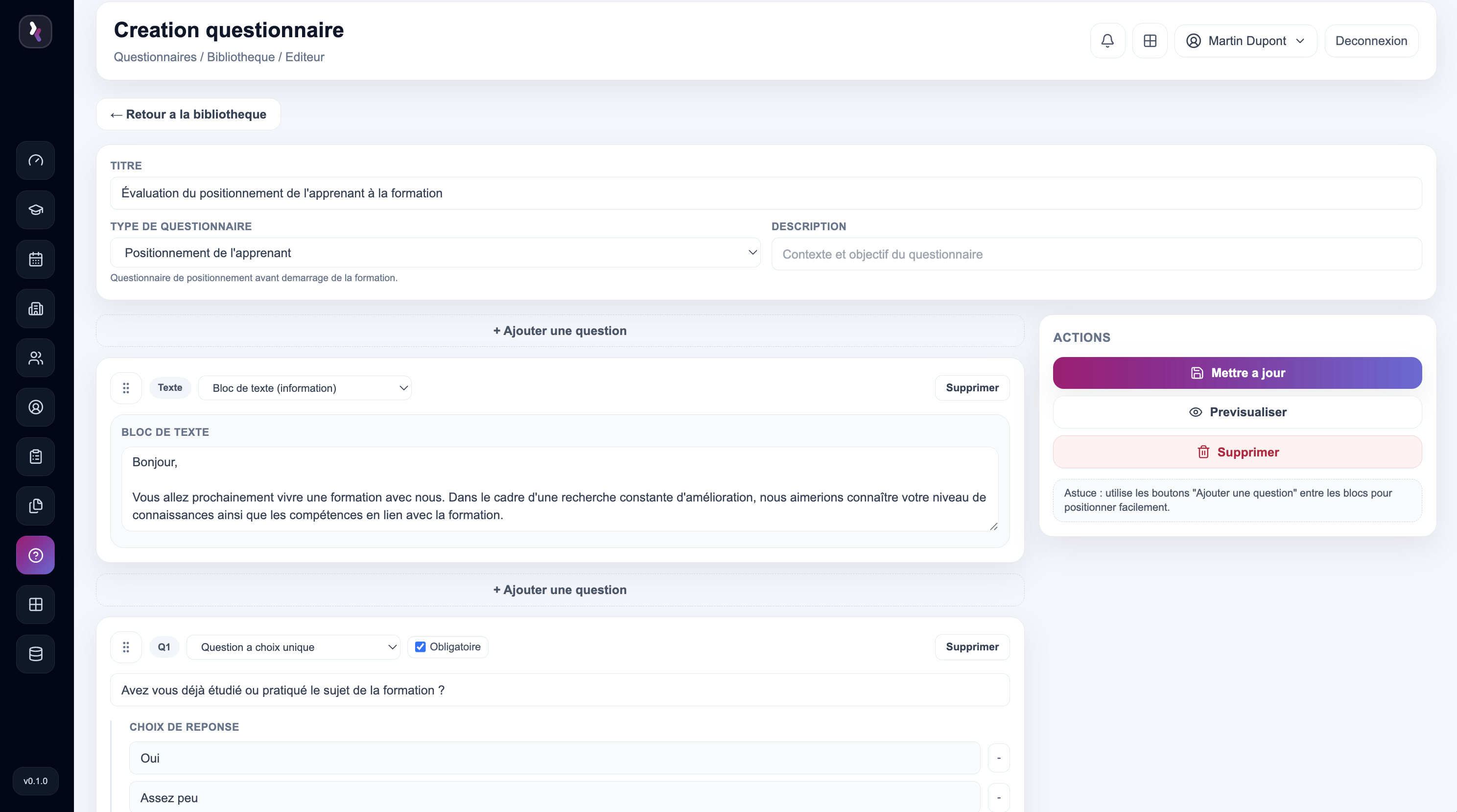 Génération de questionnaires